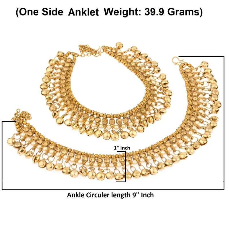 Efulgenz Indian Bridal Anklets for Women Ghungroo Jhanjara Anklet Bollywood Crystal Faux Pearl Ankle Bracelets Set Bell Anklets for Women - Image 5